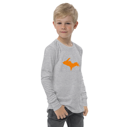 Michigan Upper Peninsula T-Shirt (w/ Orange UP Outline) | Youth Long Sleeve