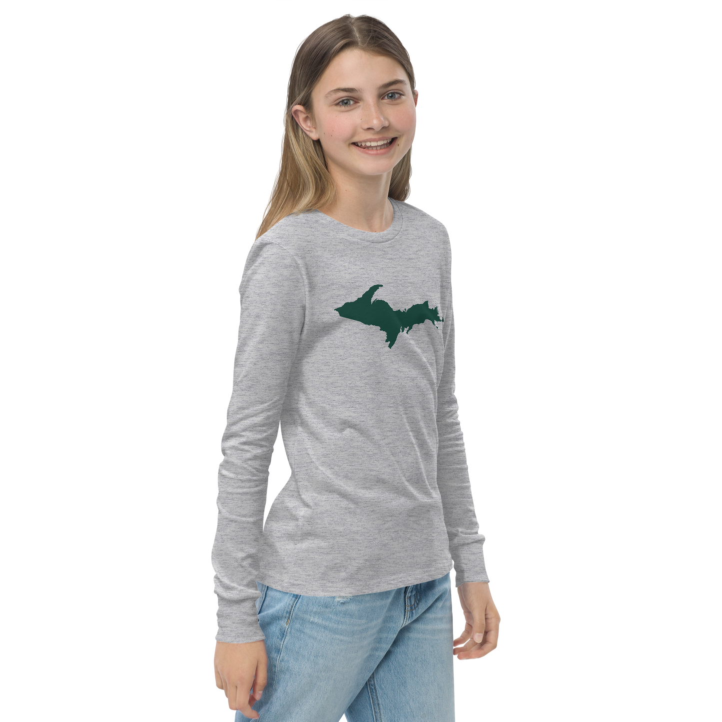 Michigan Upper Peninsula T-Shirt (w/ Green UP Outline) | Youth Long Sleeve