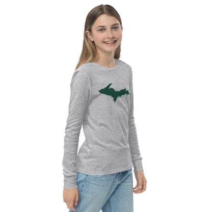 Michigan Upper Peninsula T-Shirt (w/ Green UP Outline) | Youth Long Sleeve