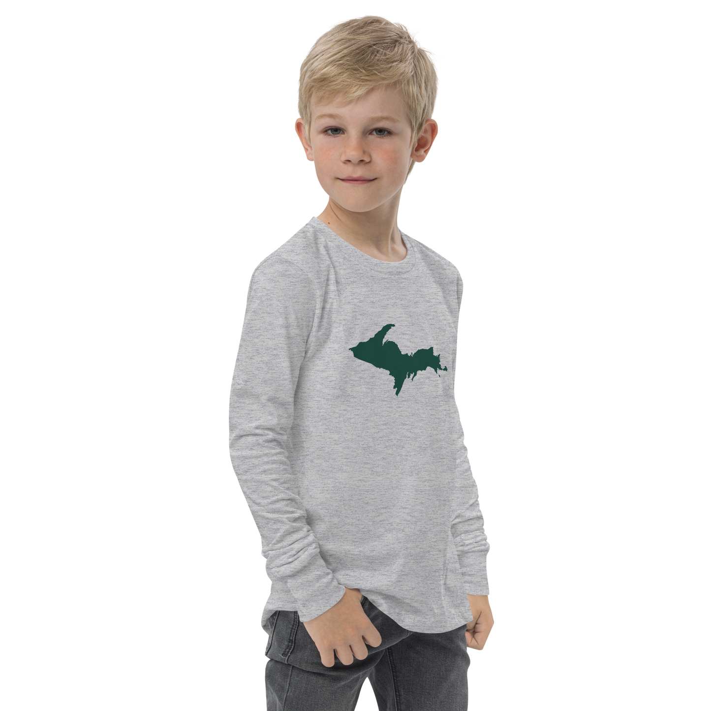 Michigan Upper Peninsula T-Shirt (w/ Green UP Outline) | Youth Long Sleeve