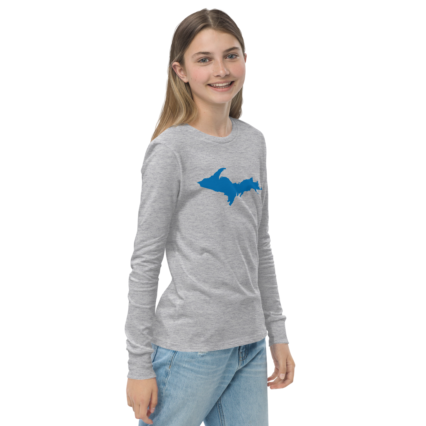 Michigan Upper Peninsula T-Shirt (w/ Azure UP Outline) | Youth Long Sleeve