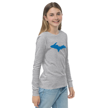 Michigan Upper Peninsula T-Shirt (w/ Azure UP Outline) | Youth Long Sleeve