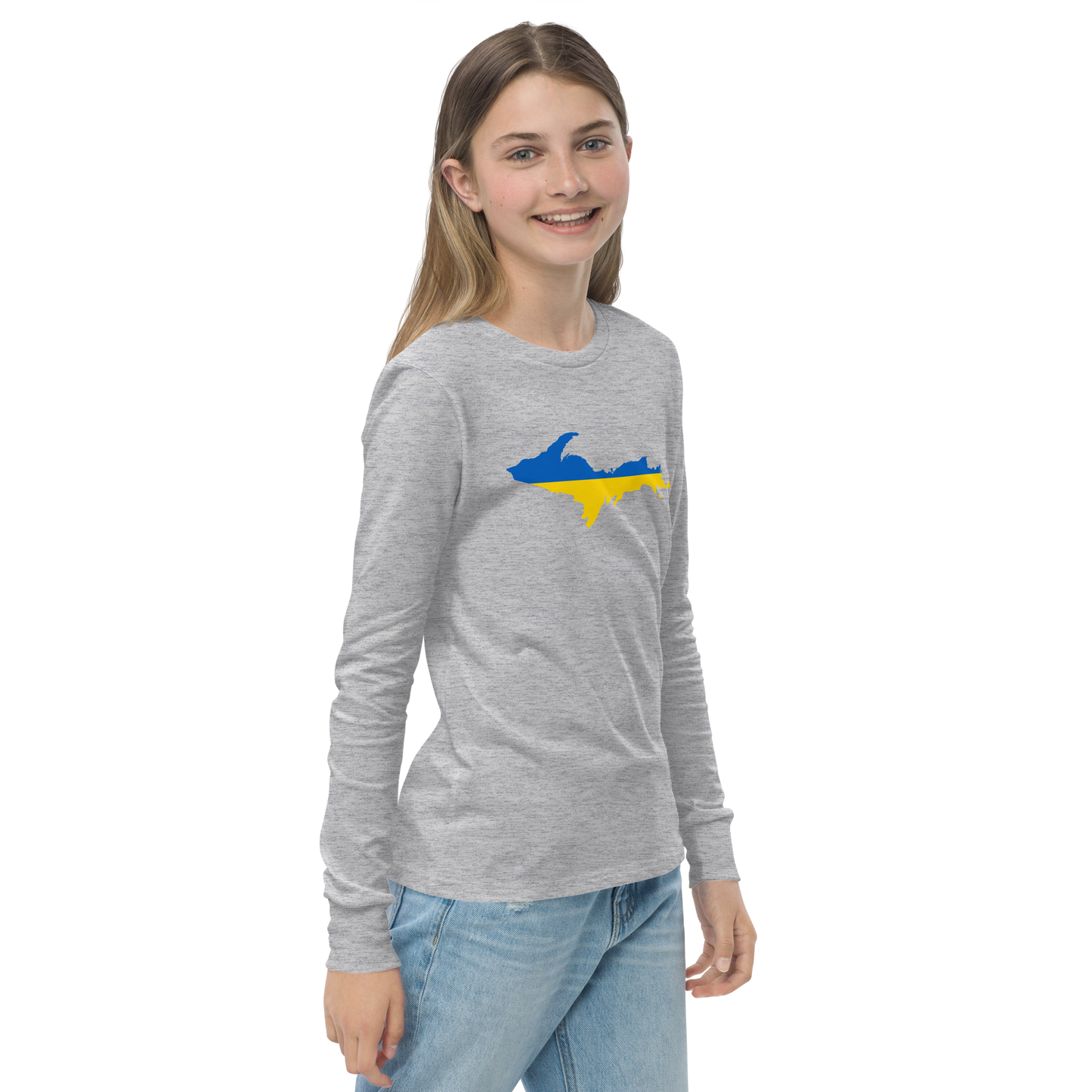 Michigan Upper Peninsula T-Shirt (w/ UP Ukraine Flag Outline) | Youth Long Sleeve