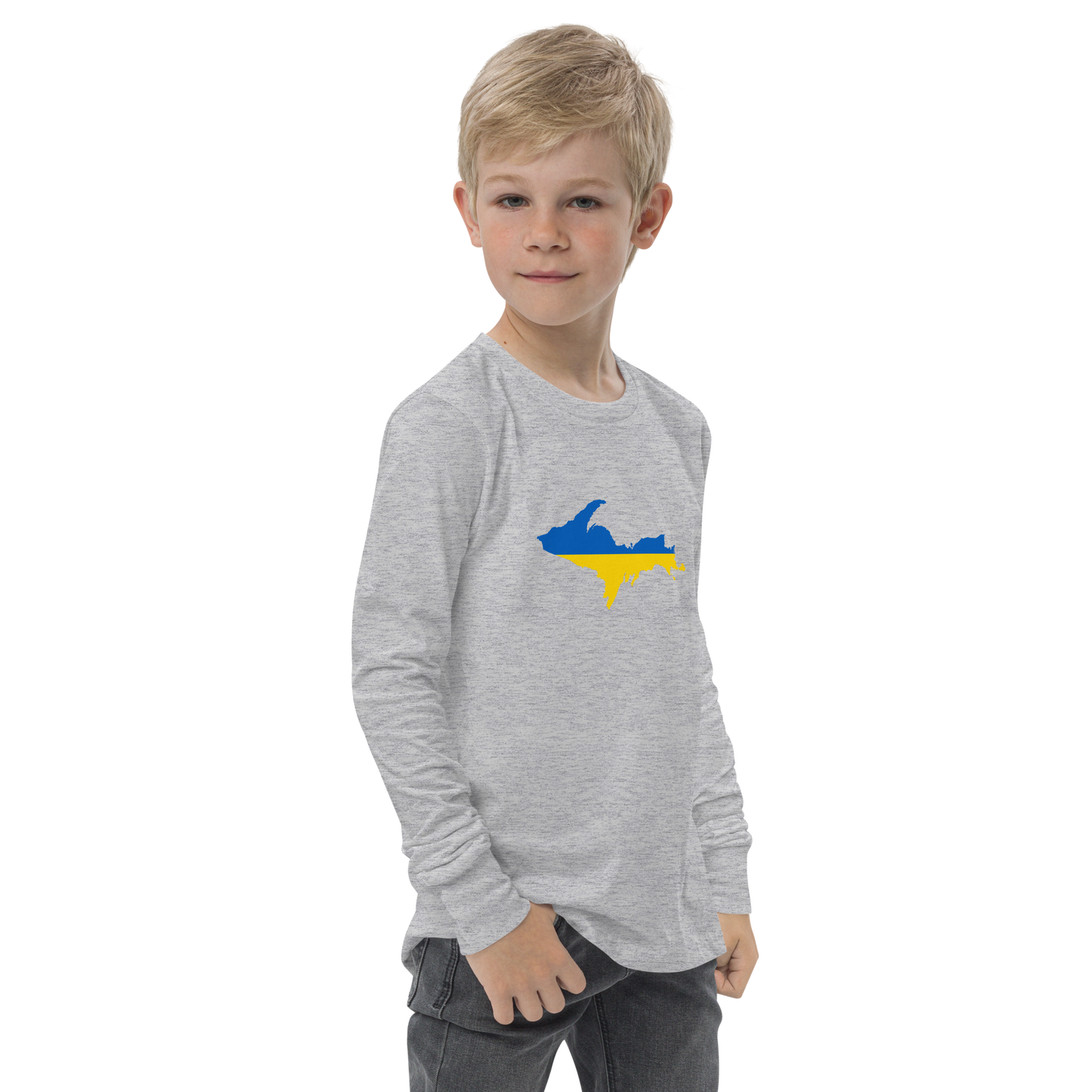 Michigan Upper Peninsula T-Shirt (w/ UP Ukraine Flag Outline) | Youth Long Sleeve