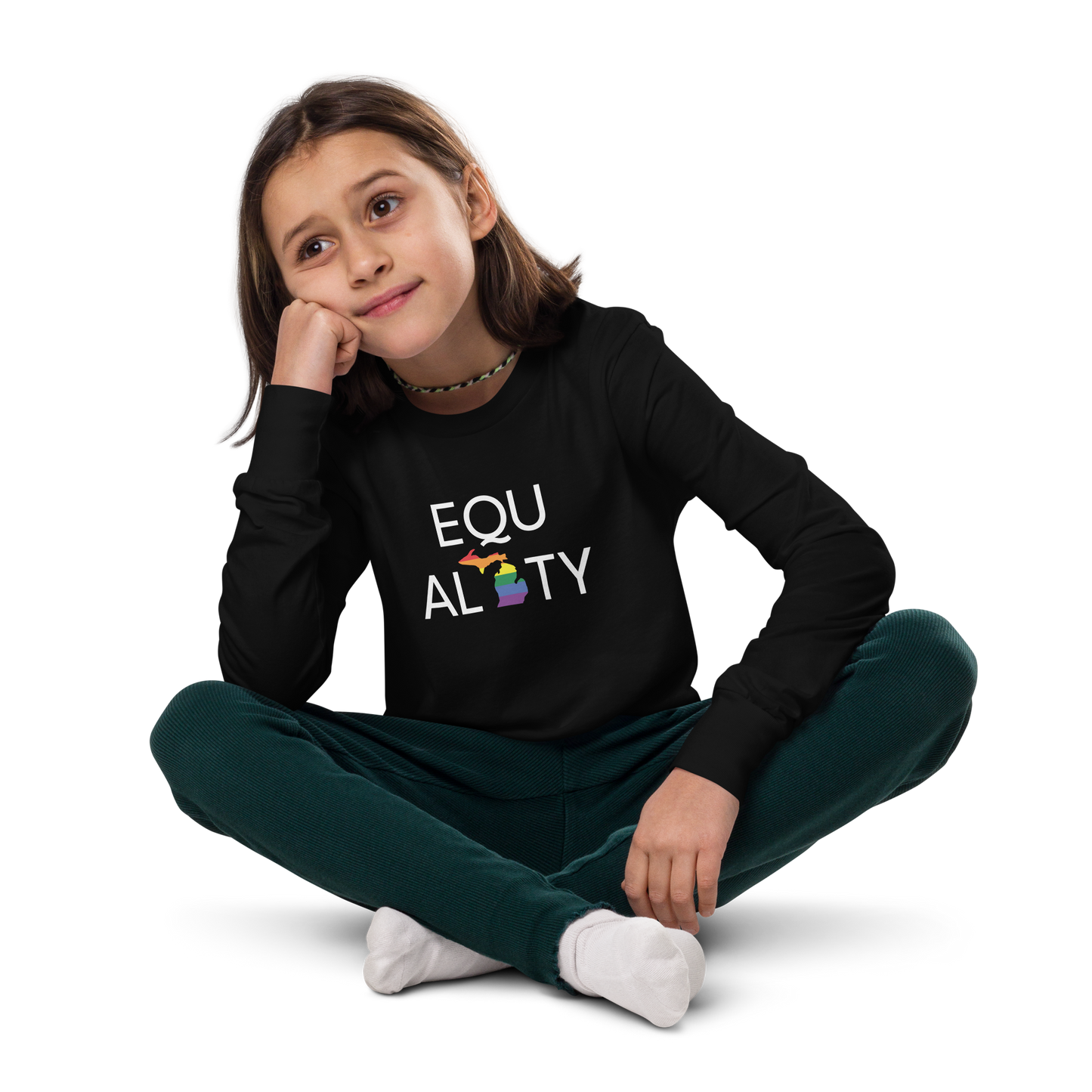 Michigan 'Equality' T-Shirt (LGBTQ Pride Colors) | Unisex Youth Long Sleeve