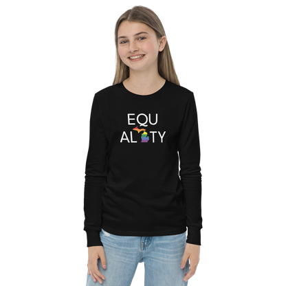 Michigan 'Equality' T-Shirt (LGBTQ Pride Colors) | Unisex Youth Long Sleeve