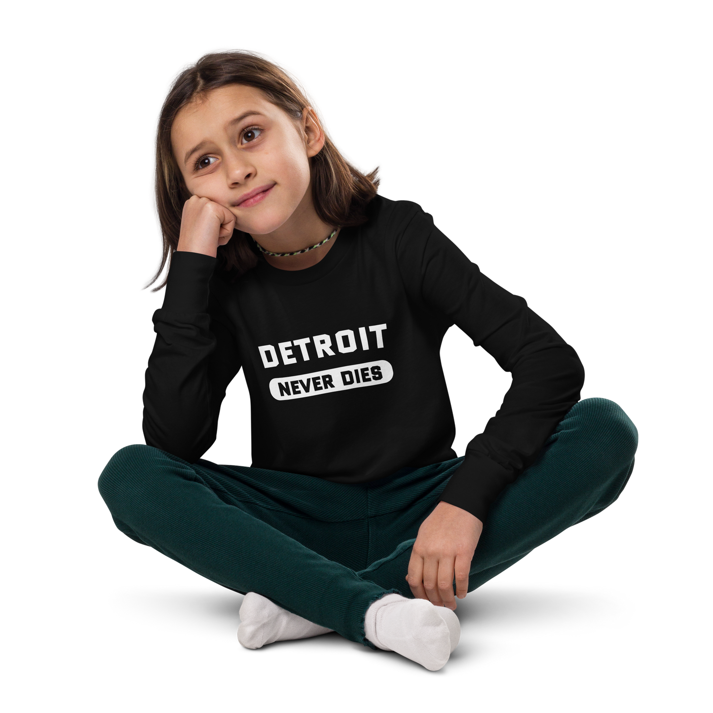 'Detroit Never Dies' T-Shirt | Unisex Youth Long Sleeve