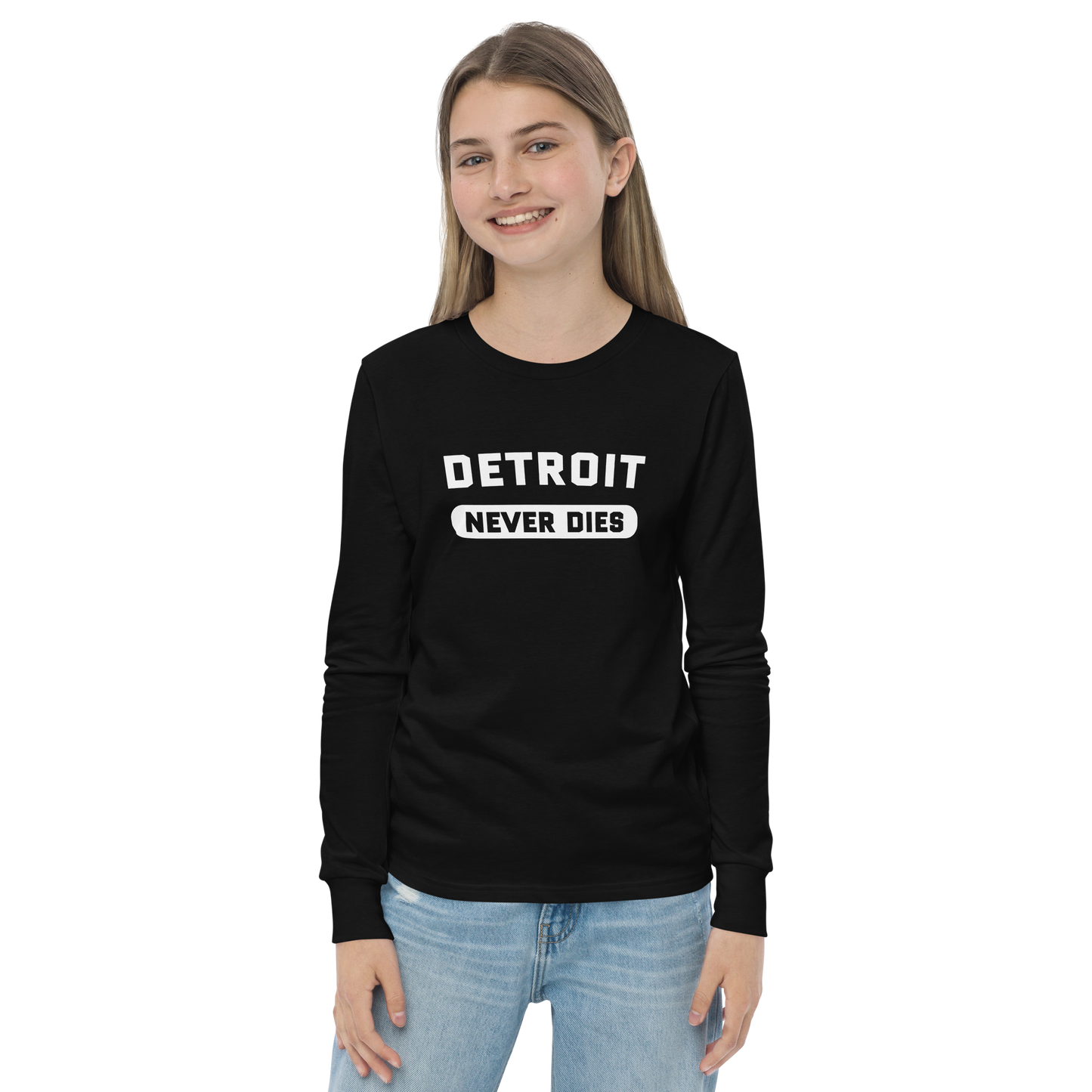 'Detroit Never Dies' T-Shirt | Unisex Youth Long Sleeve