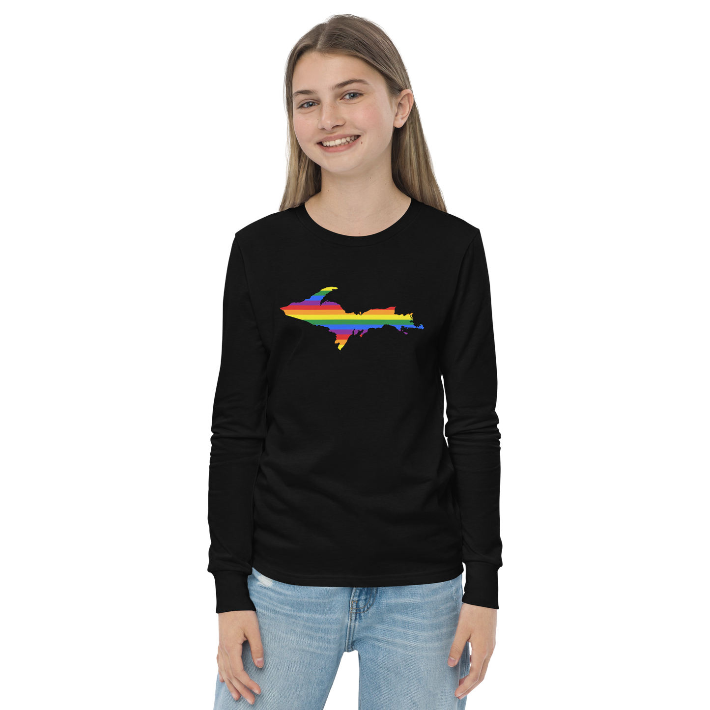 Michigan Upper Peninsula T-Shirt (w/ UP Pride Flag Outline) | Youth Long Sleeve