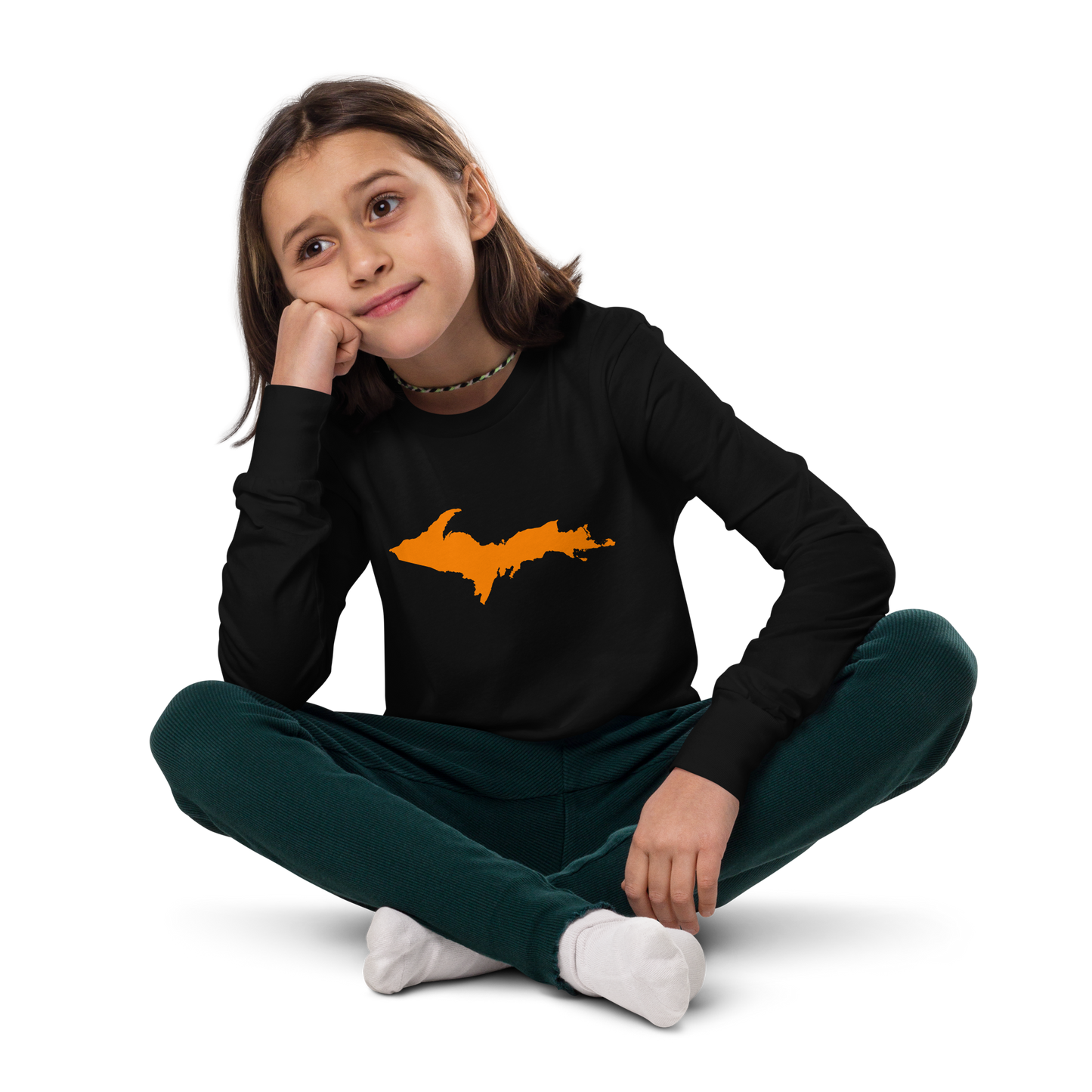 Michigan Upper Peninsula T-Shirt (w/ Orange UP Outline) | Youth Long Sleeve