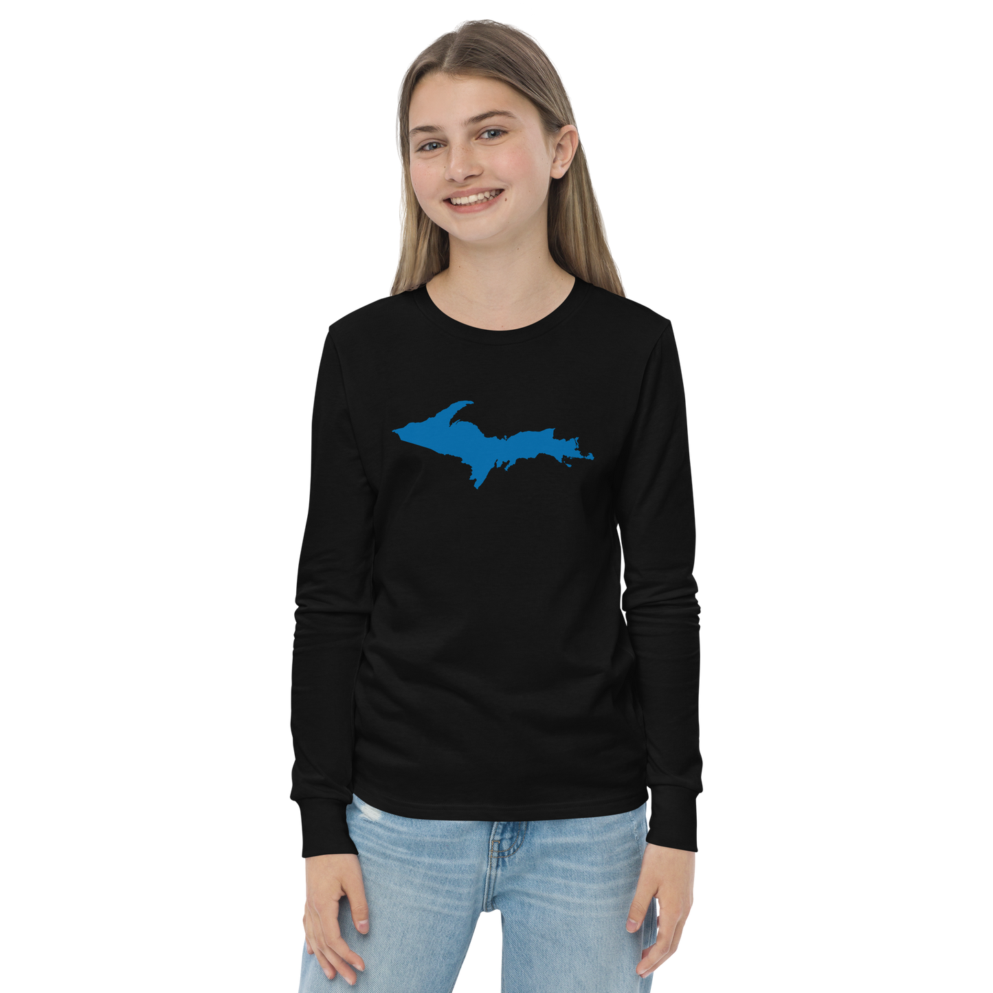 Michigan Upper Peninsula T-Shirt (w/ Azure UP Outline) | Youth Long Sleeve