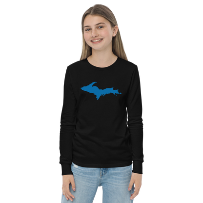 Michigan Upper Peninsula T-Shirt (w/ Azure UP Outline) | Youth Long Sleeve