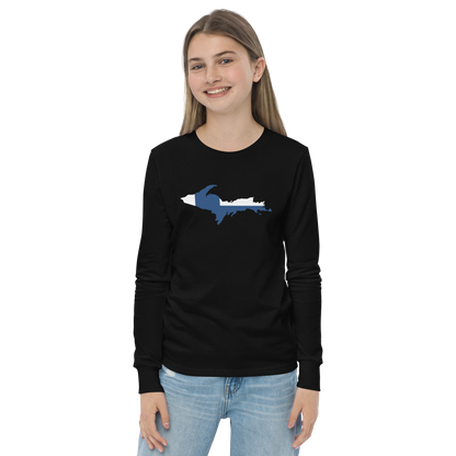 Michigan Upper Peninsula T-Shirt (w/ UP Finland Flag Outline) | Youth Long Sleeve