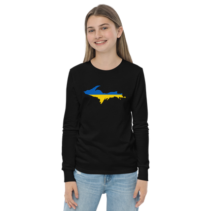 Michigan Upper Peninsula T-Shirt (w/ UP Ukraine Flag Outline) | Youth Long Sleeve