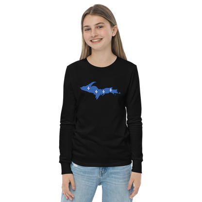 Michigan Upper Peninsula T-Shirt (w/ UP Quebec Flag Outline) | Youth Long Sleeve