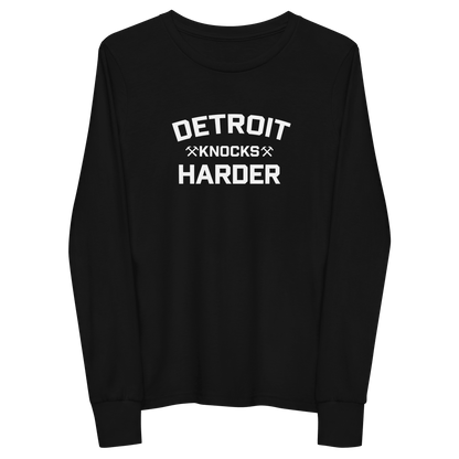 'Detroit Knocks Harder' T-Shirt | Unisex Youth Long Sleeve - Circumspice Michigan