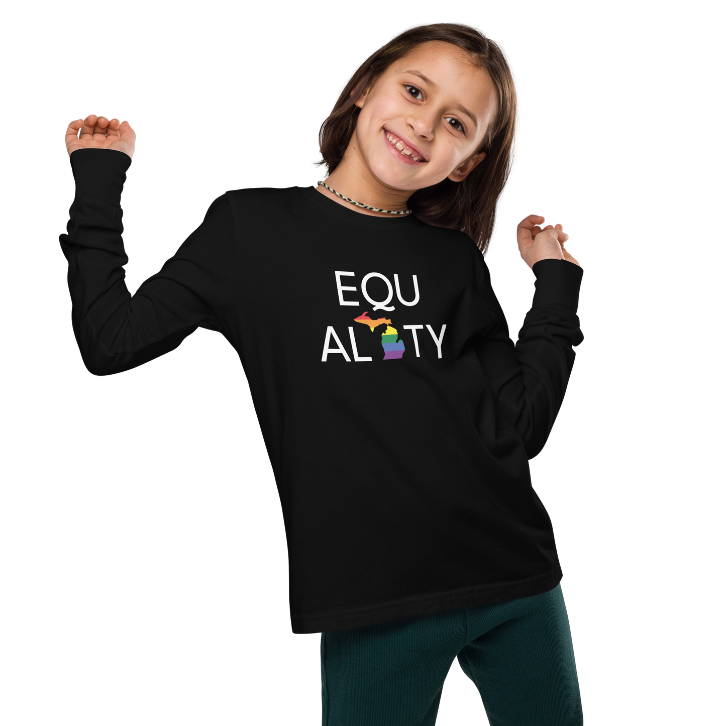 Michigan 'Equality' T-Shirt (LGBTQ Pride Colors) | Unisex Youth Long Sleeve