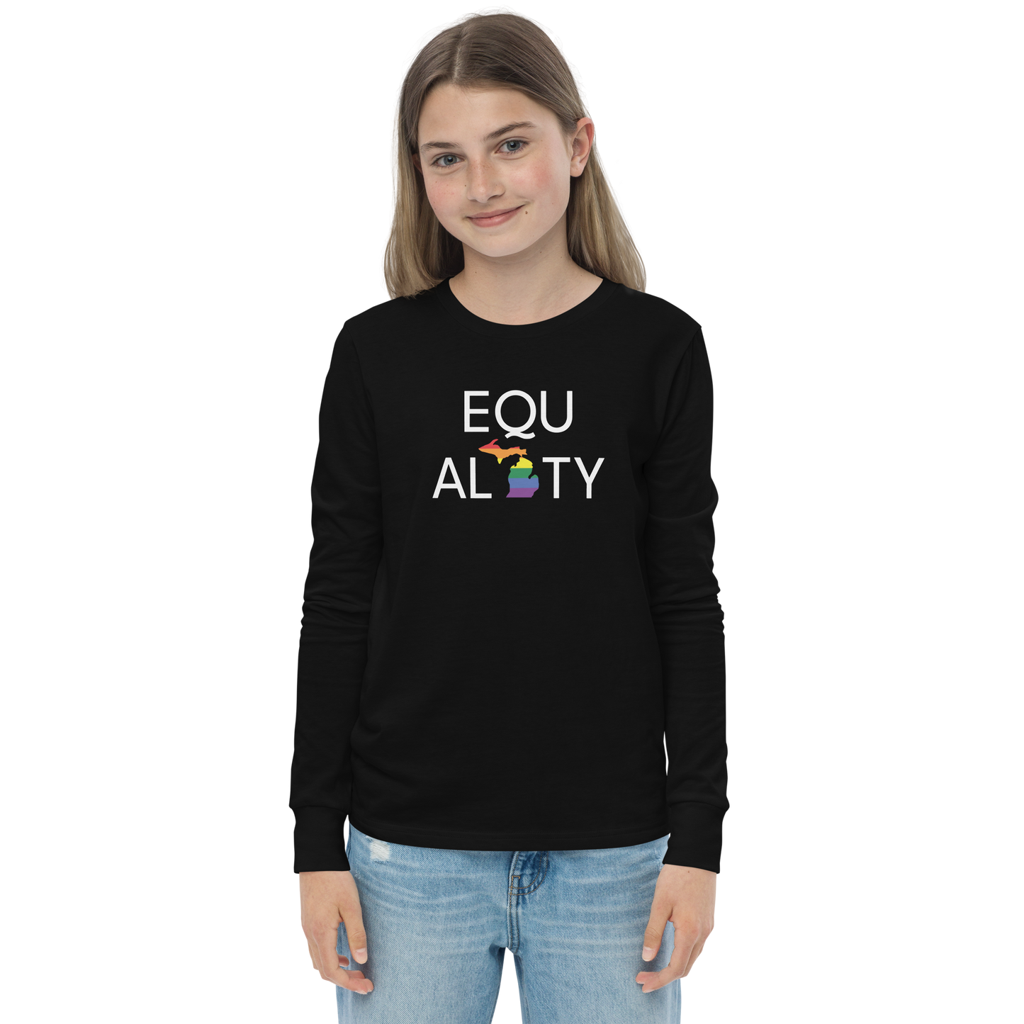 Michigan 'Equality' T-Shirt (LGBTQ Pride Colors) | Unisex Youth Long Sleeve