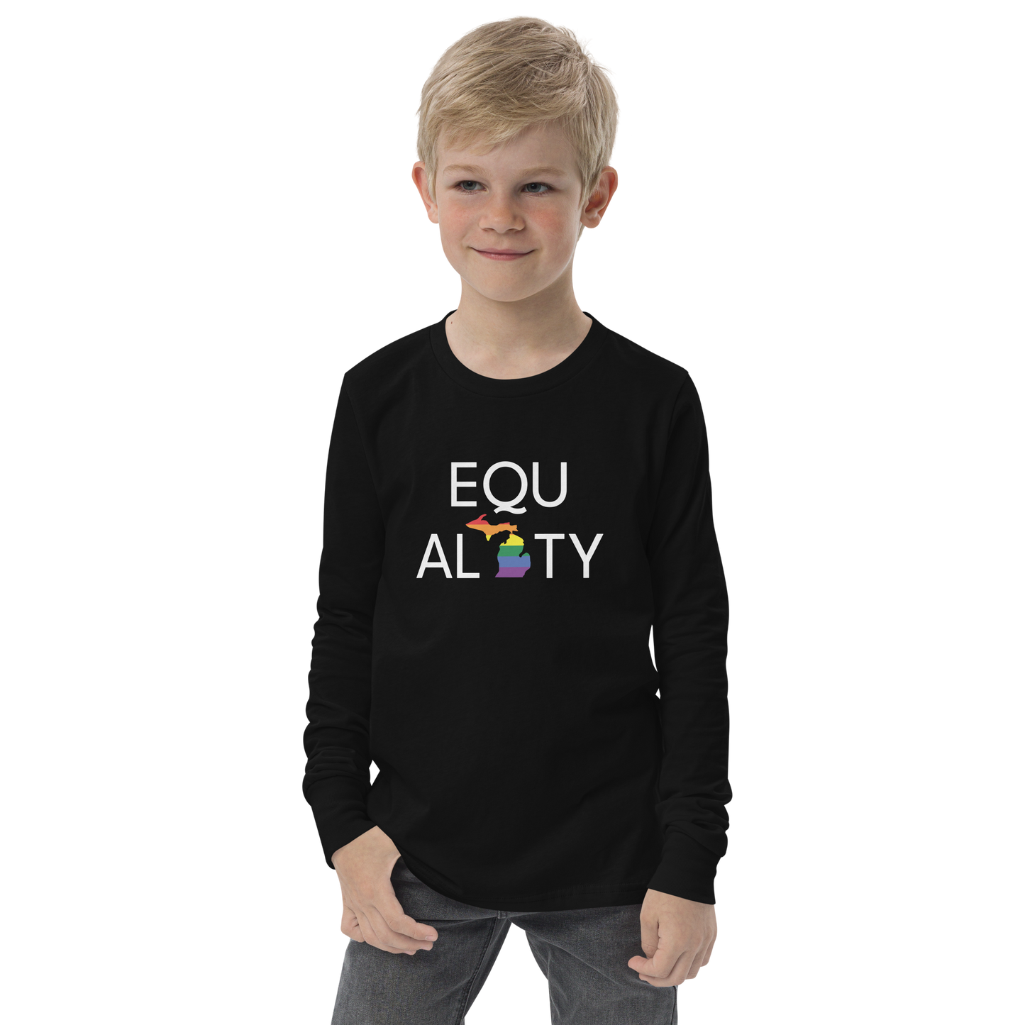 Michigan 'Equality' T-Shirt (LGBTQ Pride Colors) | Unisex Youth Long Sleeve