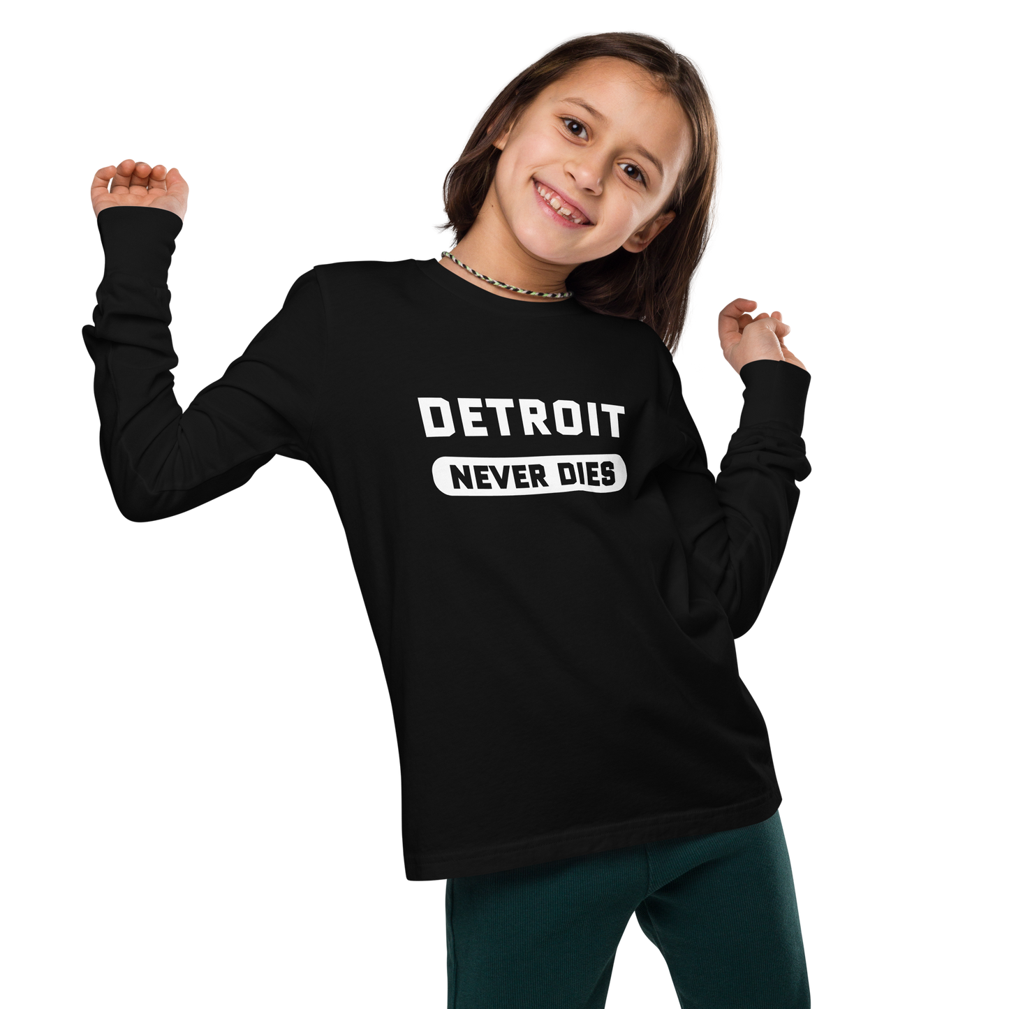 'Detroit Never Dies' T-Shirt | Unisex Youth Long Sleeve