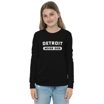 'Detroit Never Dies' T-Shirt | Unisex Youth Long Sleeve