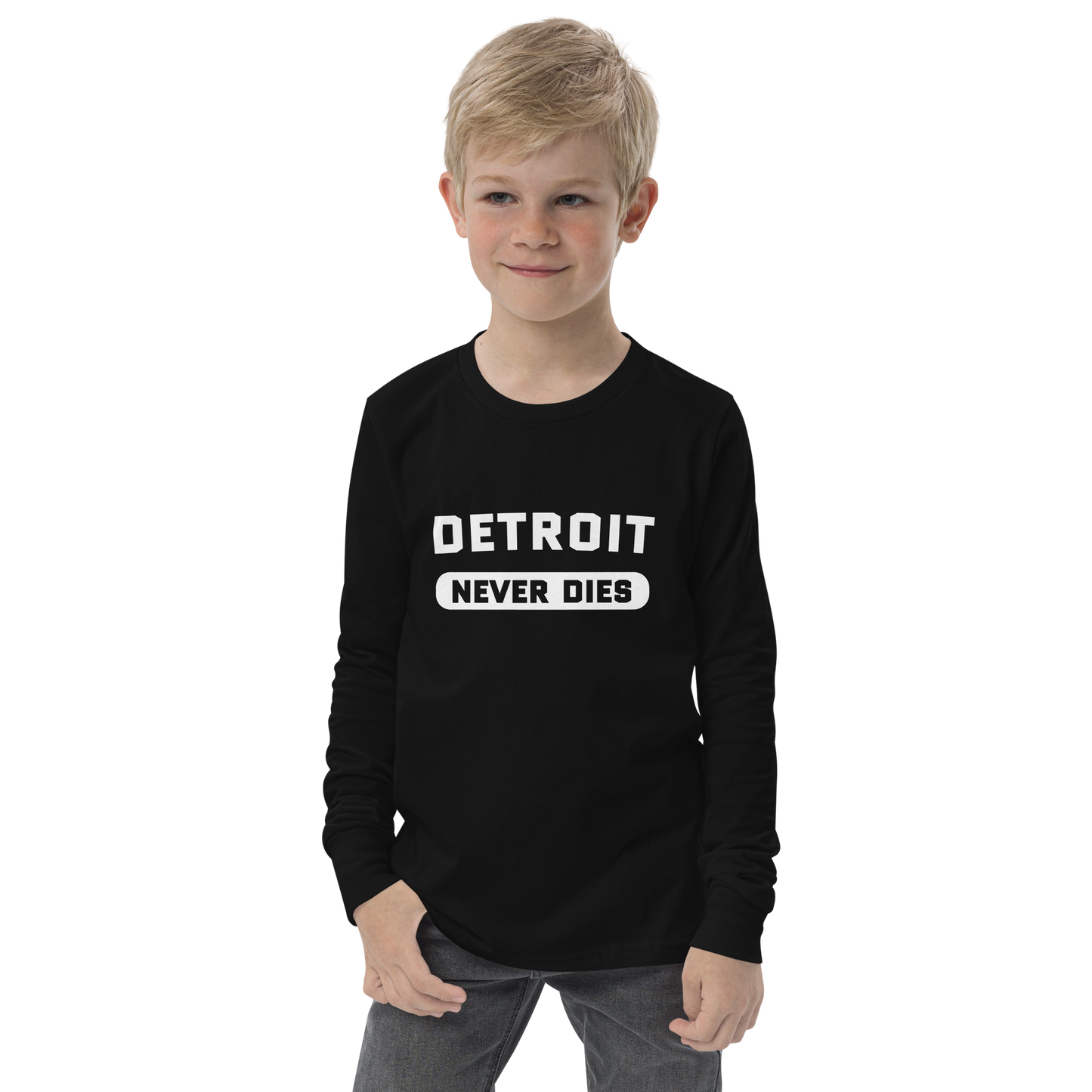 'Detroit Never Dies' T-Shirt | Unisex Youth Long Sleeve