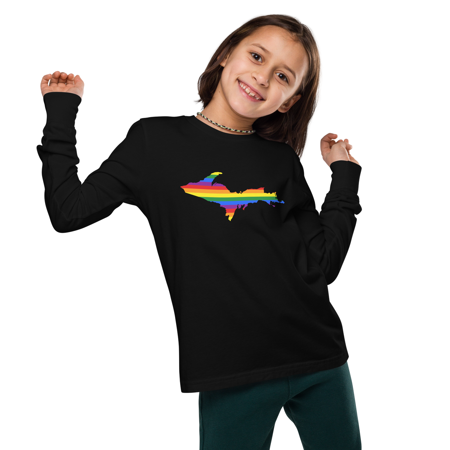 Michigan Upper Peninsula T-Shirt (w/ UP Pride Flag Outline) | Youth Long Sleeve