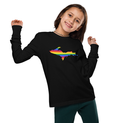 Michigan Upper Peninsula T-Shirt (w/ UP Pride Flag Outline) | Youth Long Sleeve