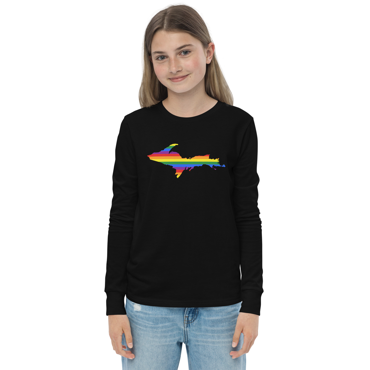 Michigan Upper Peninsula T-Shirt (w/ UP Pride Flag Outline) | Youth Long Sleeve