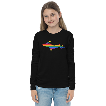 Michigan Upper Peninsula T-Shirt (w/ UP Pride Flag Outline) | Youth Long Sleeve