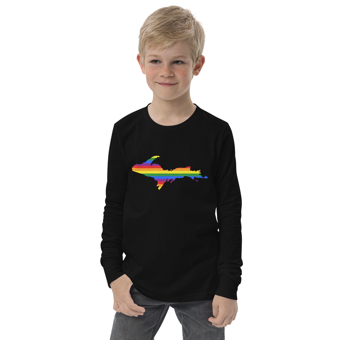 Michigan Upper Peninsula T-Shirt (w/ UP Pride Flag Outline) | Youth Long Sleeve