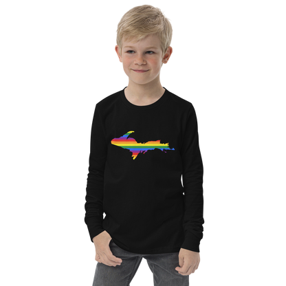 Michigan Upper Peninsula T-Shirt (w/ UP Pride Flag Outline) | Youth Long Sleeve