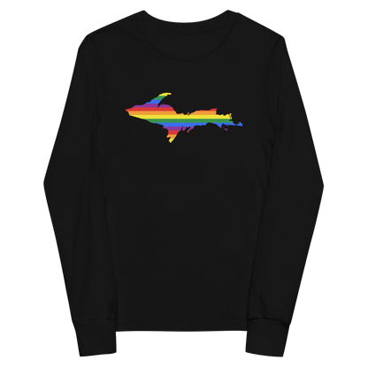 Michigan Upper Peninsula T-Shirt (w/ UP Pride Flag Outline) | Youth Long Sleeve