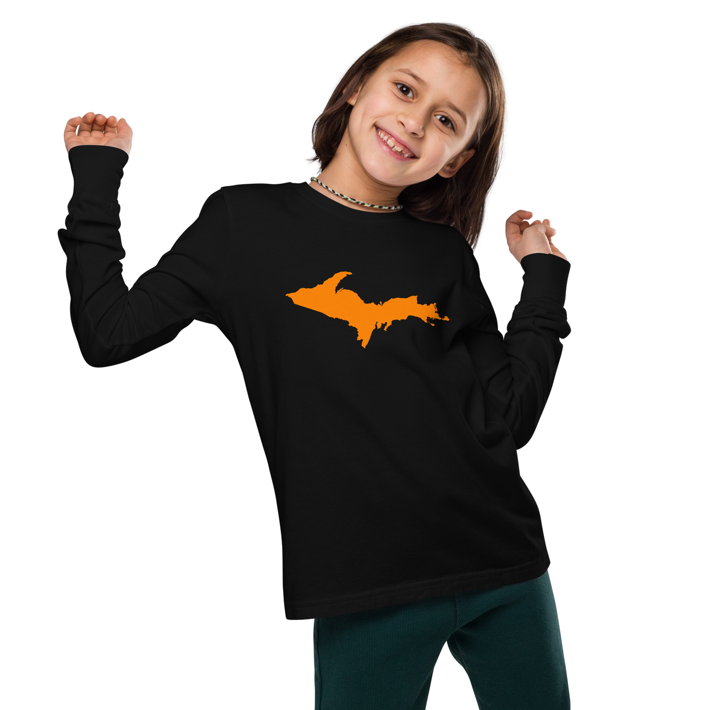 Michigan Upper Peninsula T-Shirt (w/ Orange UP Outline) | Youth Long Sleeve