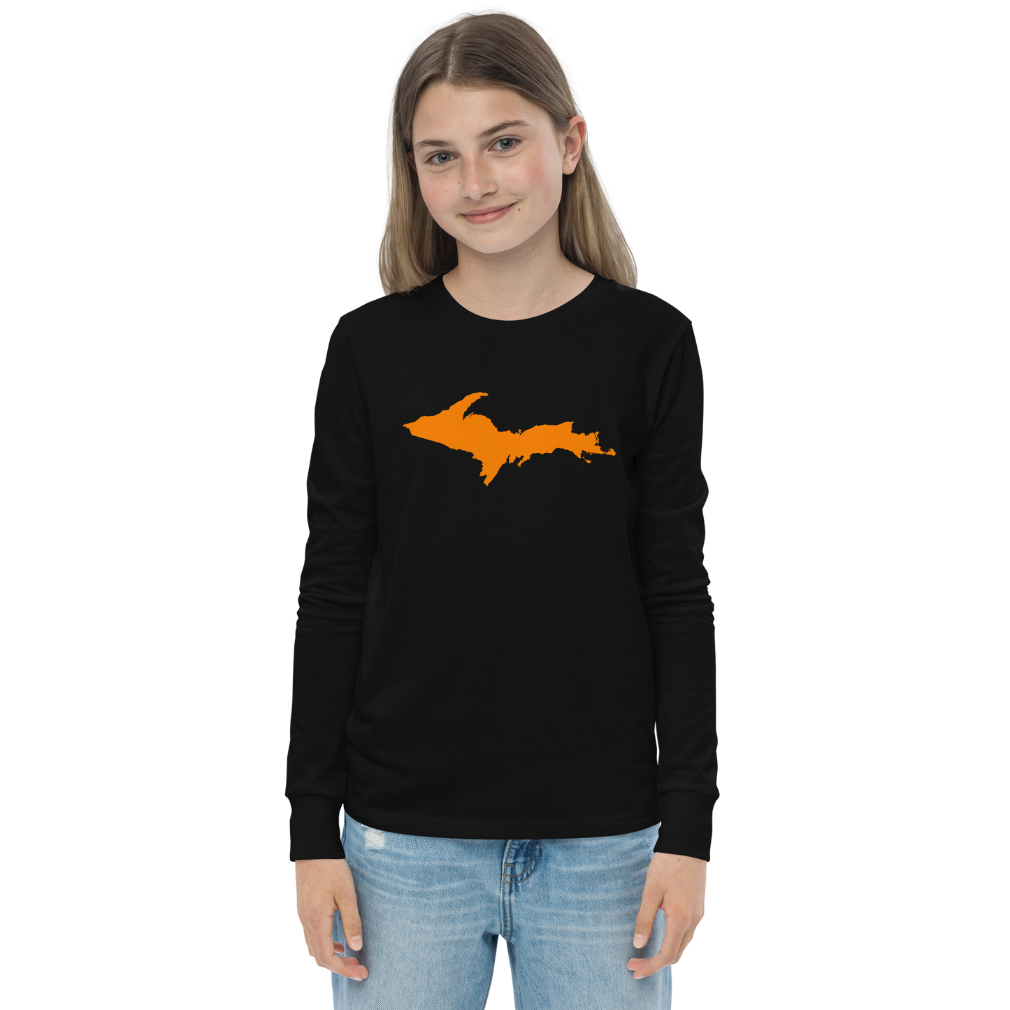 Michigan Upper Peninsula T-Shirt (w/ Orange UP Outline) | Youth Long Sleeve