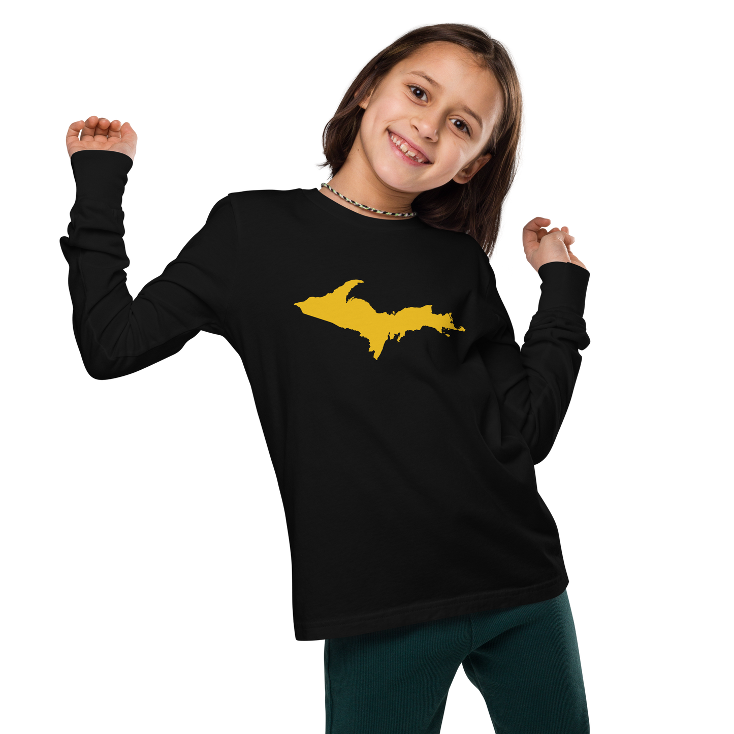 Michigan Upper Peninsula T-Shirt (w/ Gold UP Outline) | Youth Long Sleeve