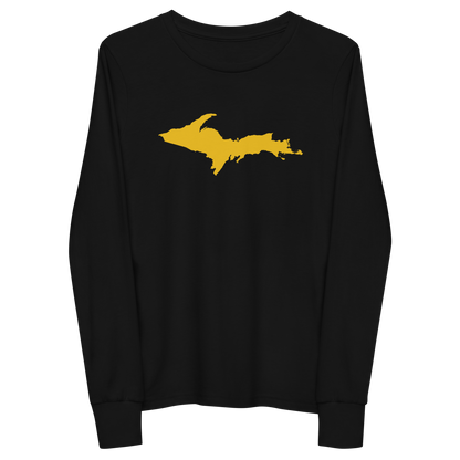 Michigan Upper Peninsula T-Shirt (w/ Gold UP Outline) | Youth Long Sleeve