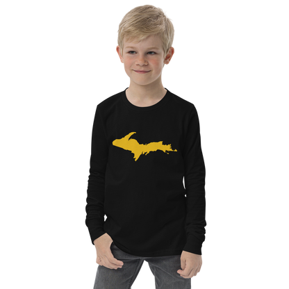 Michigan Upper Peninsula T-Shirt (w/ Gold UP Outline) | Youth Long Sleeve