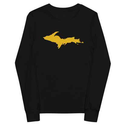 Michigan Upper Peninsula T-Shirt (w/ Gold UP Outline) | Youth Long Sleeve