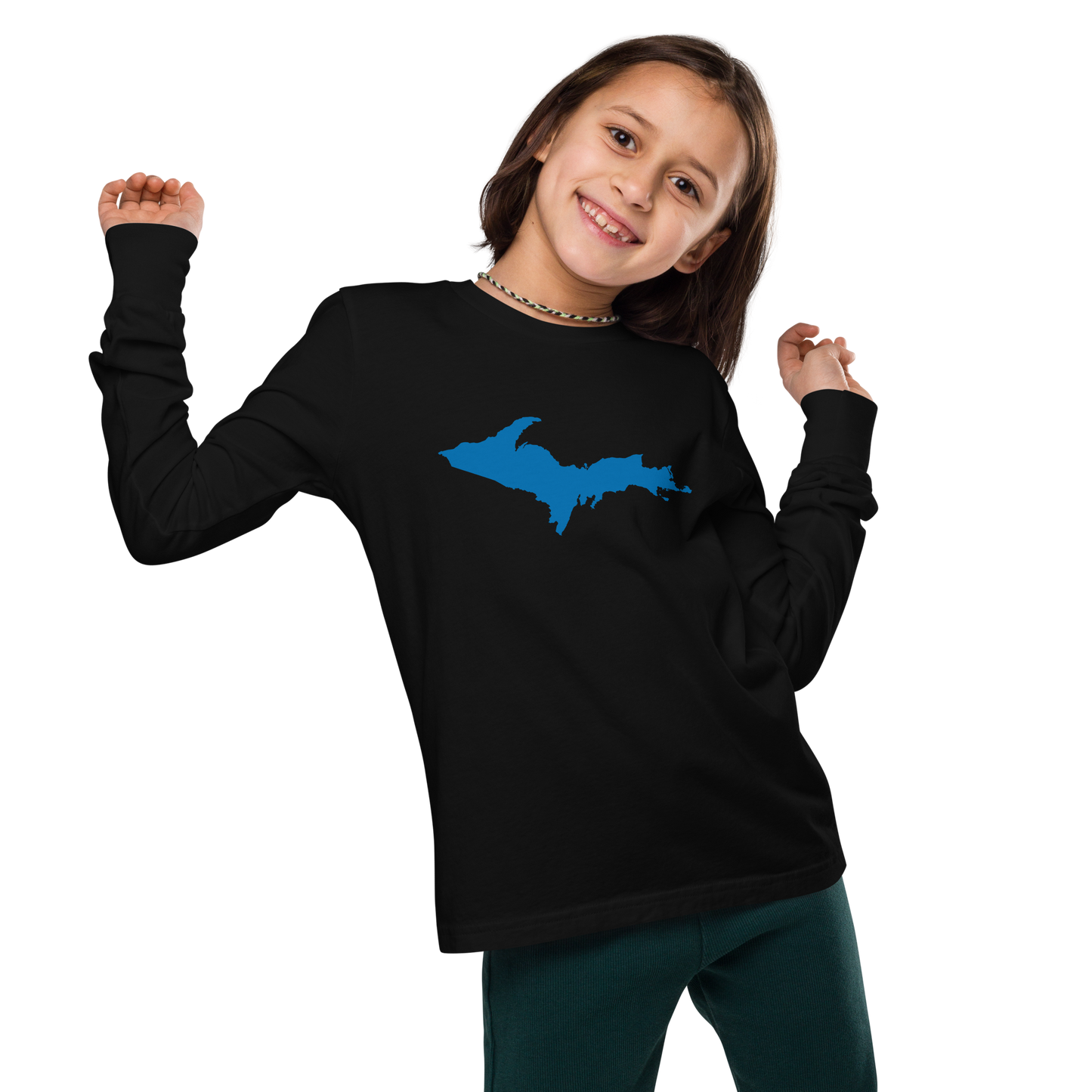 Michigan Upper Peninsula T-Shirt (w/ Azure UP Outline) | Youth Long Sleeve