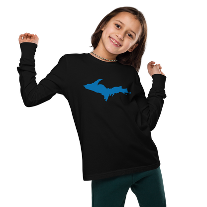 Michigan Upper Peninsula T-Shirt (w/ Azure UP Outline) | Youth Long Sleeve