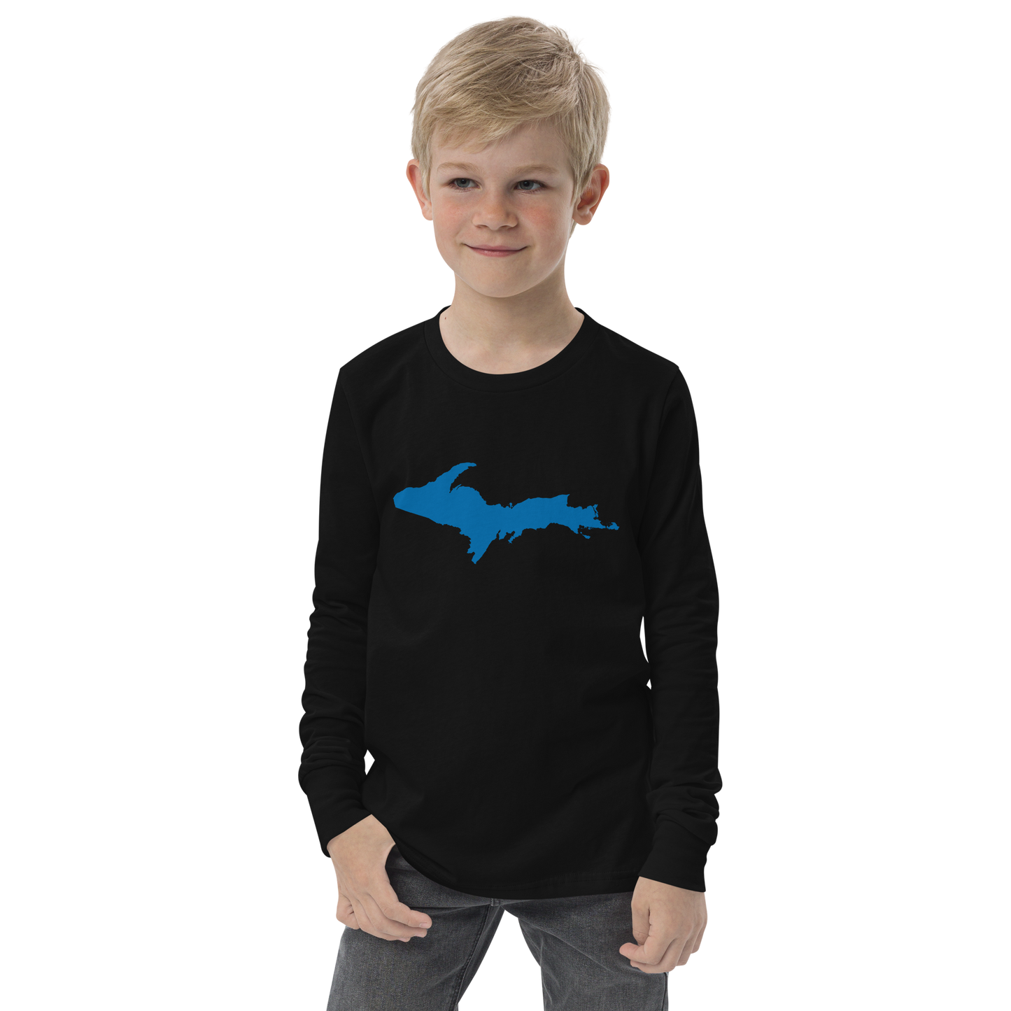 Michigan Upper Peninsula T-Shirt (w/ Azure UP Outline) | Youth Long Sleeve