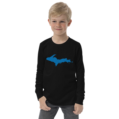 Michigan Upper Peninsula T-Shirt (w/ Azure UP Outline) | Youth Long Sleeve