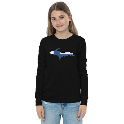 Michigan Upper Peninsula T-Shirt (w/ UP Finland Flag Outline) | Youth Long Sleeve