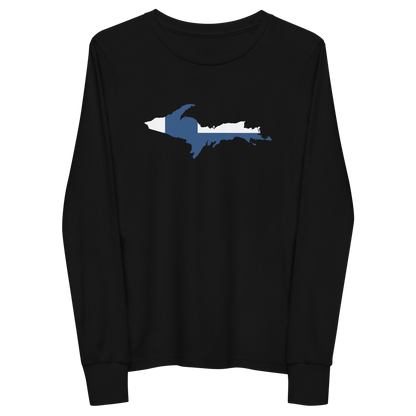 Michigan Upper Peninsula T-Shirt (w/ UP Finland Flag Outline) | Youth Long Sleeve