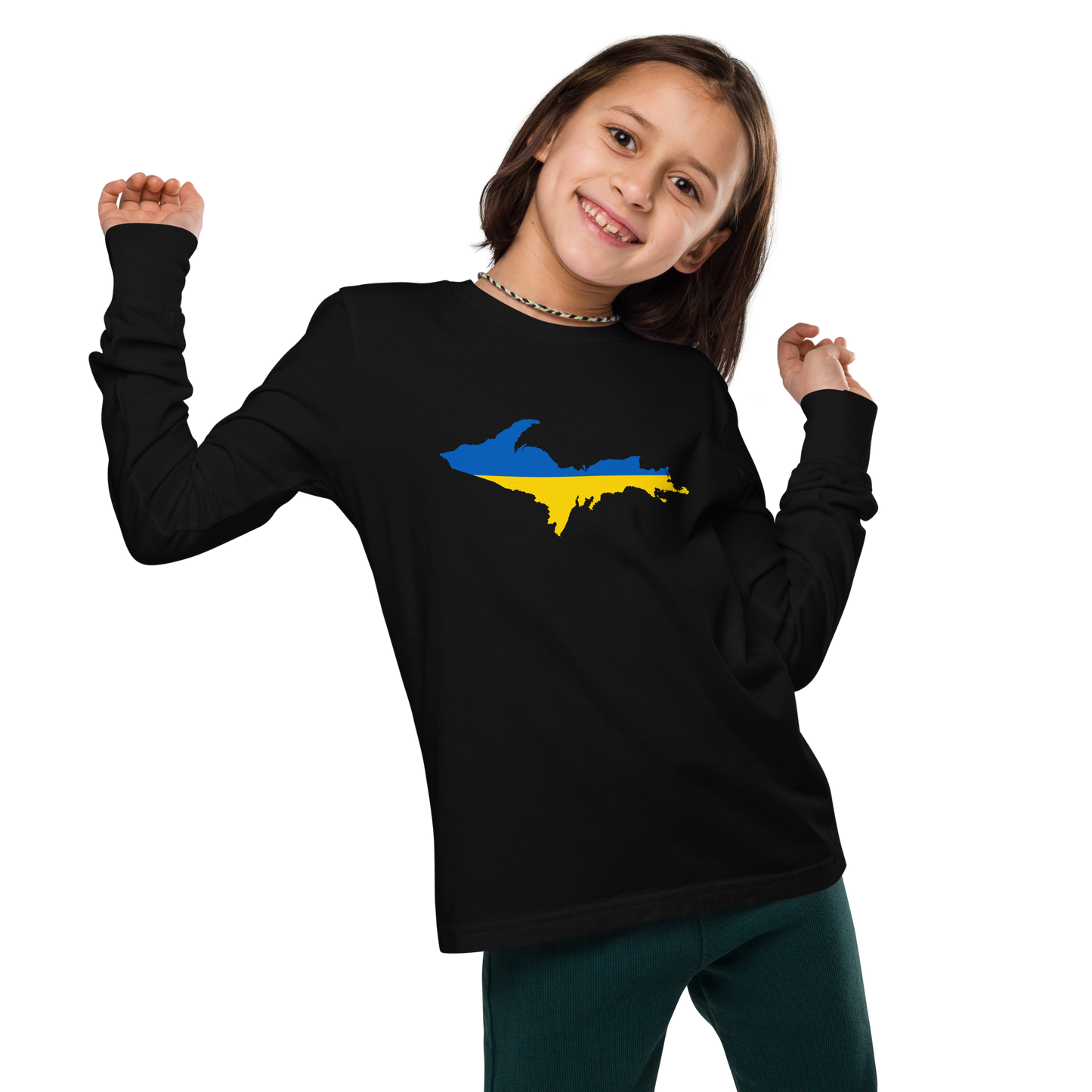 Michigan Upper Peninsula T-Shirt (w/ UP Ukraine Flag Outline) | Youth Long Sleeve