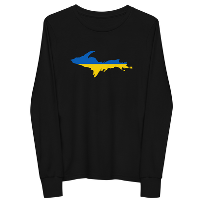 Michigan Upper Peninsula T-Shirt (w/ UP Ukraine Flag Outline) | Youth Long Sleeve