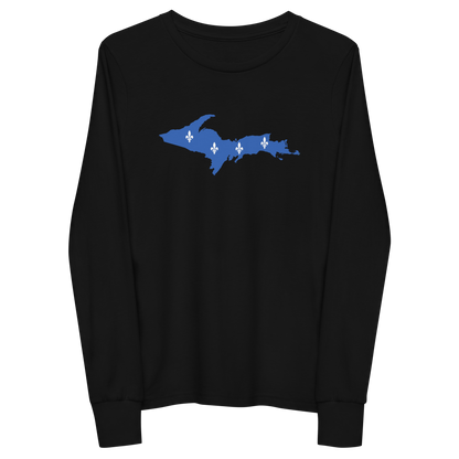 Michigan Upper Peninsula T-Shirt (w/ UP Quebec Flag Outline) | Youth Long Sleeve