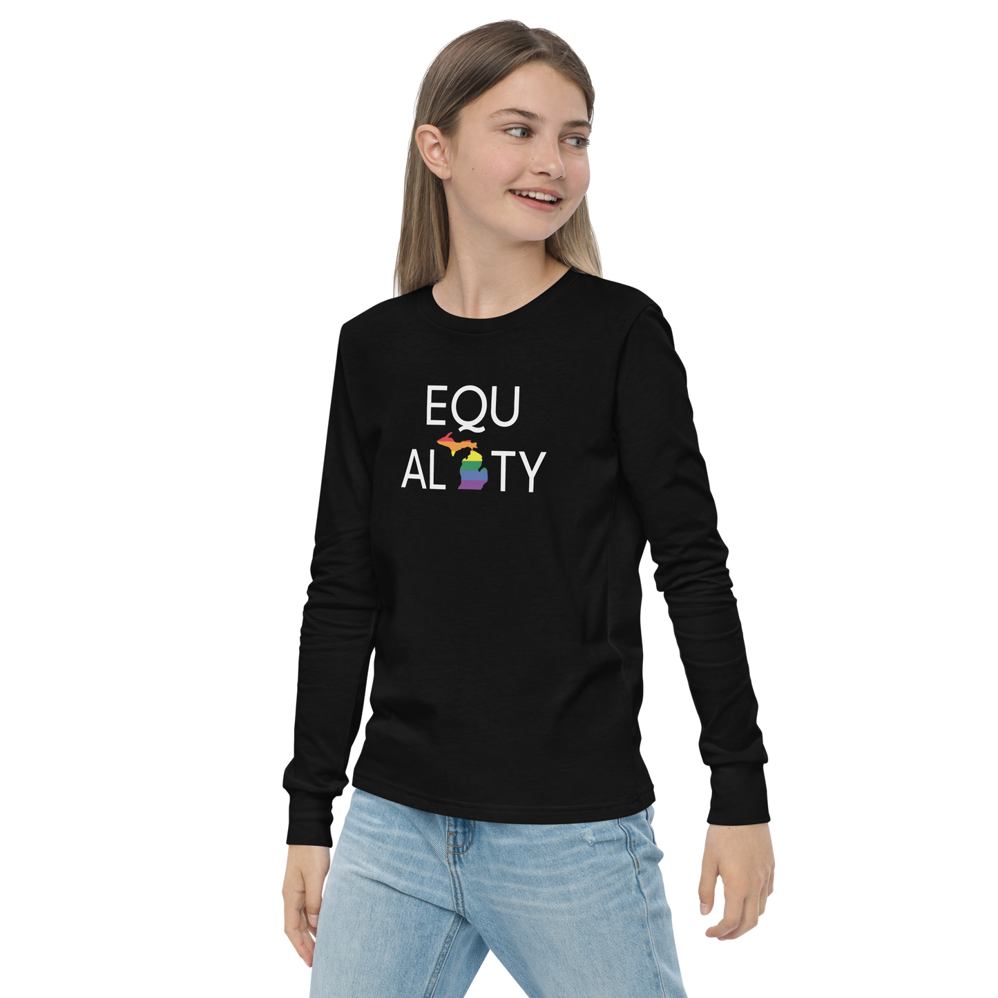 Michigan 'Equality' T-Shirt (LGBTQ Pride Colors) | Unisex Youth Long Sleeve