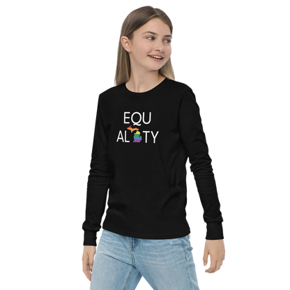 Michigan 'Equality' T-Shirt (LGBTQ Pride Colors) | Unisex Youth Long Sleeve